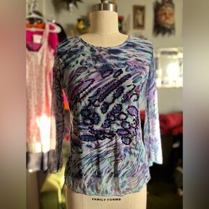 A.z.i jeans Purple & blue mesh long sleeve top